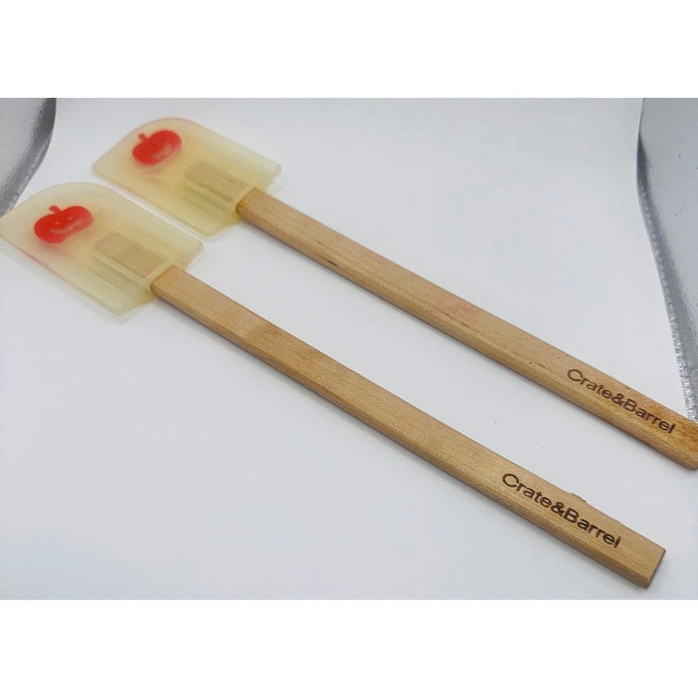 Crate & Barrel Silicone Spatula Set 2 Pumpkin Halloween Wood Handle 12 Inch